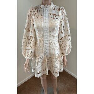 LEA Lace Mini Dress NWT S Ivory Button Front Boho Zimmermann Style Balloon
